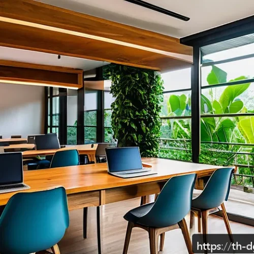 Home 17 디지털 노마드로 일하는 법에 대한 FAQ - A modern coworking space in Chiang Mai, Thailand, featuring sleek wooden desks, ergonomic chairs, an...