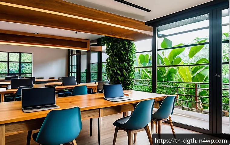 디지털 노마드로 일하는 법에 대한 FAQ - A modern coworking space in Chiang Mai, Thailand, featuring sleek wooden desks, ergonomic chairs, an...